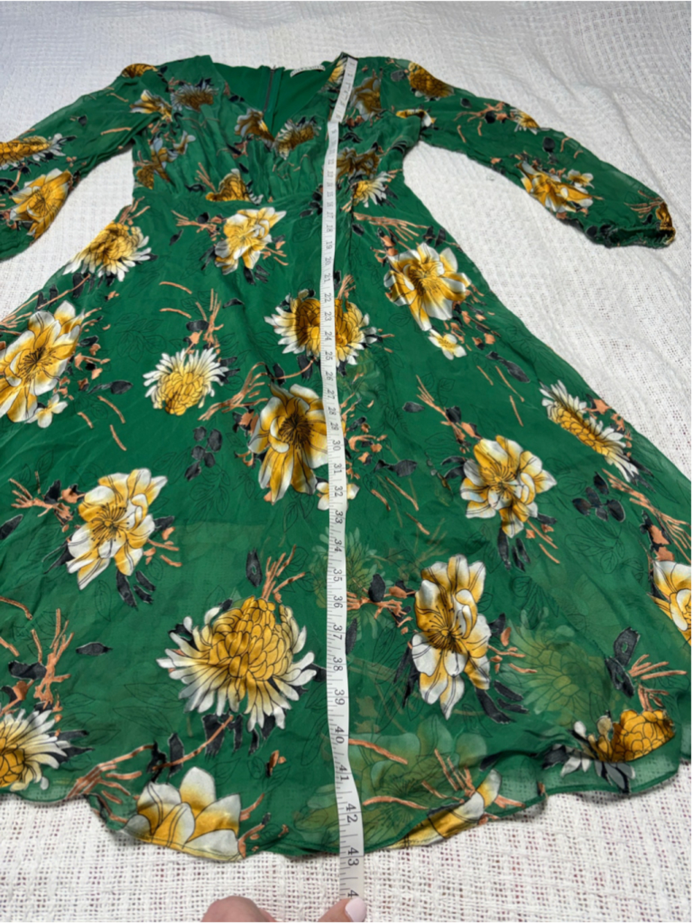 Alice + Olivia RARE Coco Floral Silk Blend Green & Gold Chiffon Dress Size 6 EUC - Picture 6 of 12